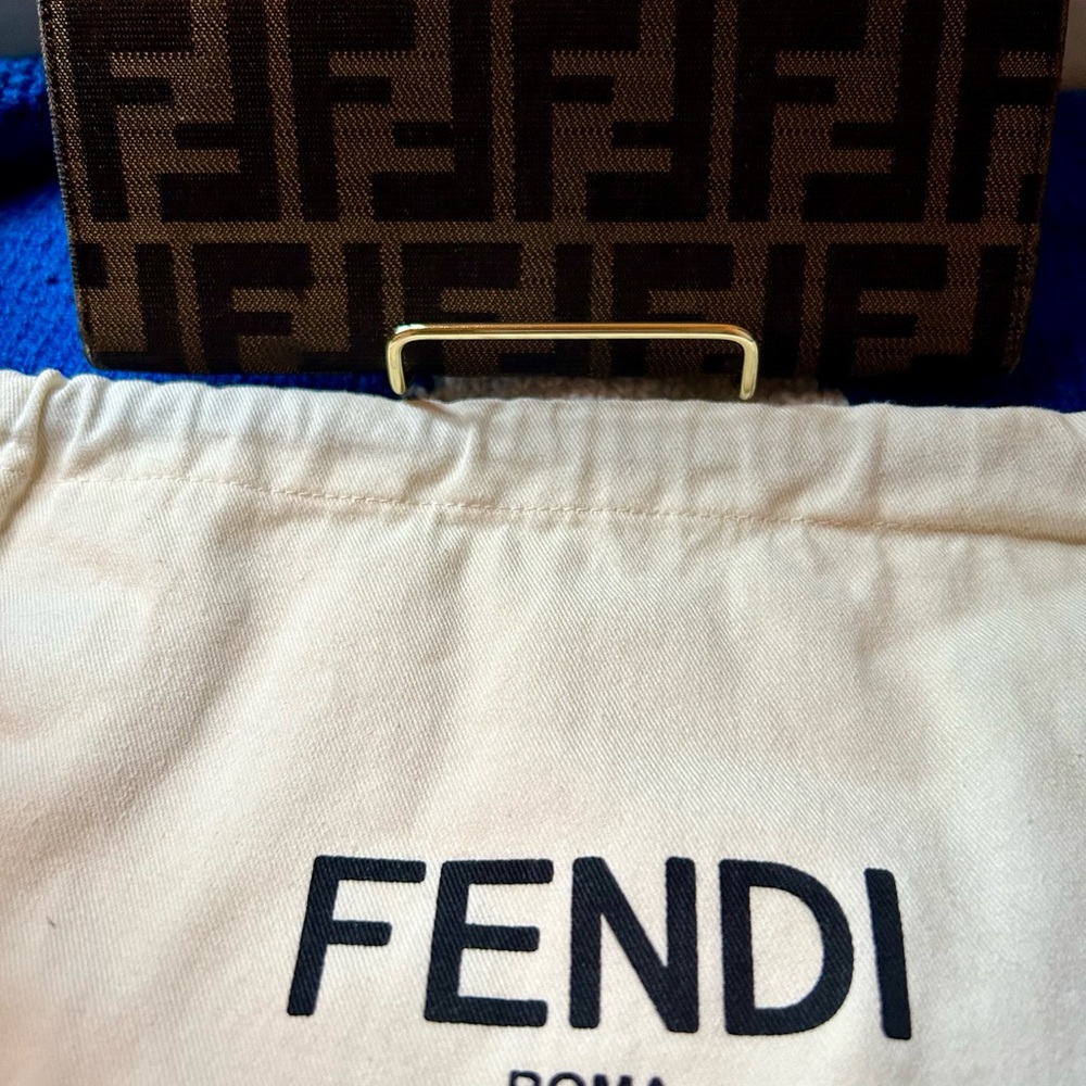 Fendi Zucca FF Chocolate Leather - Canvas Print Long Wallet With Dust Bag - Picture 2 of 9